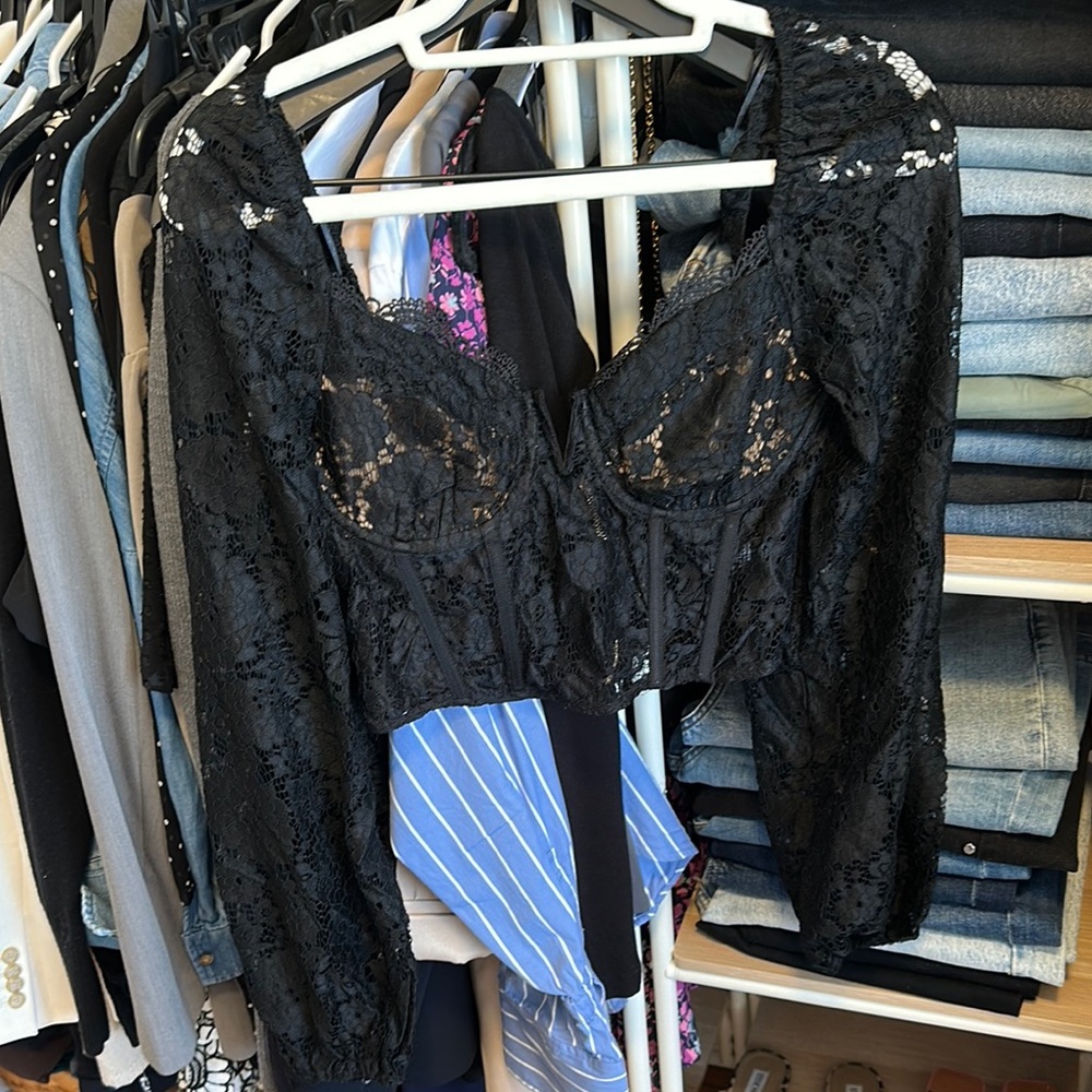 Lush Black Lace Bustier Crop Top